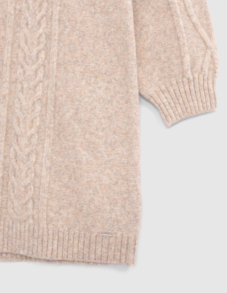 Robe beige chiné tricot torsadé fille-4