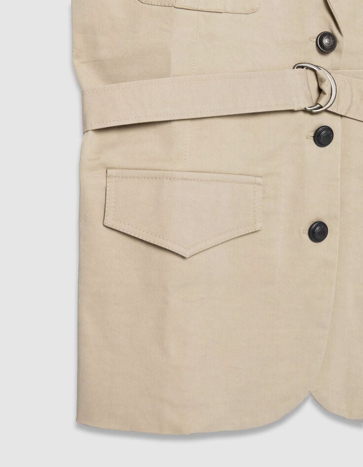 Women's beige sleeveless safari jacket-8