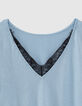 Pull bleu encolure devant dos avec dentelle noire femme-3