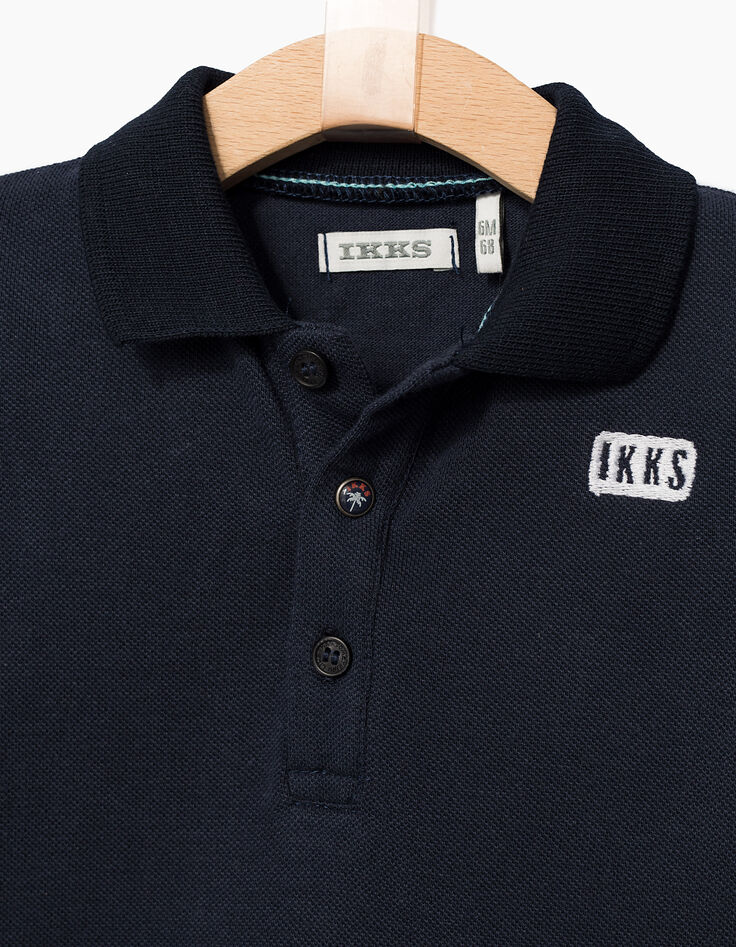 Baby boys' navy polo shirt with printed back-3