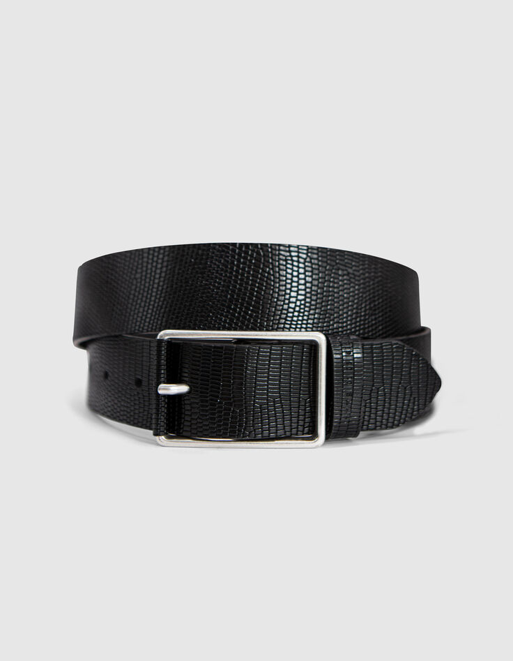 Ceinture noire cuir embossé effet python Homme-4