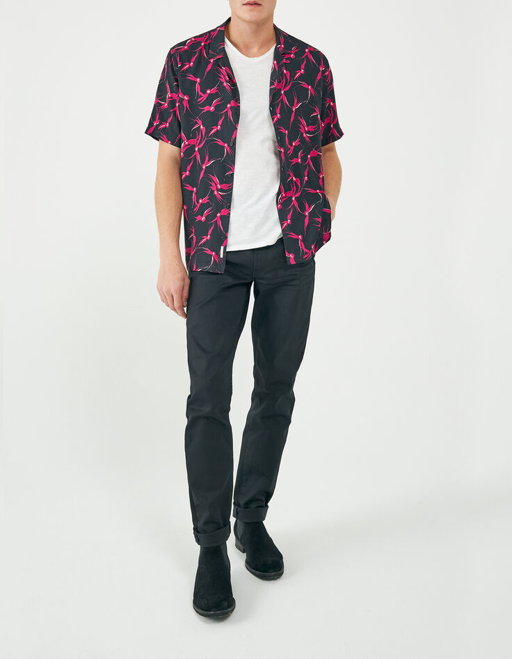 Schwarzes REGULAR-Herrenhemd mit pinkem Blumenprint-8 Schwarzes REGULAR-Herrenhemd mit pinkem Blumenprint-8