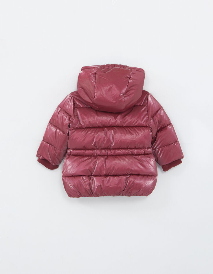 Bordeaux metallic gevoerde pufferjas met kap babymeisjes-3