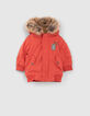 Baby boys’ orange fur-lined parka with print on back-1