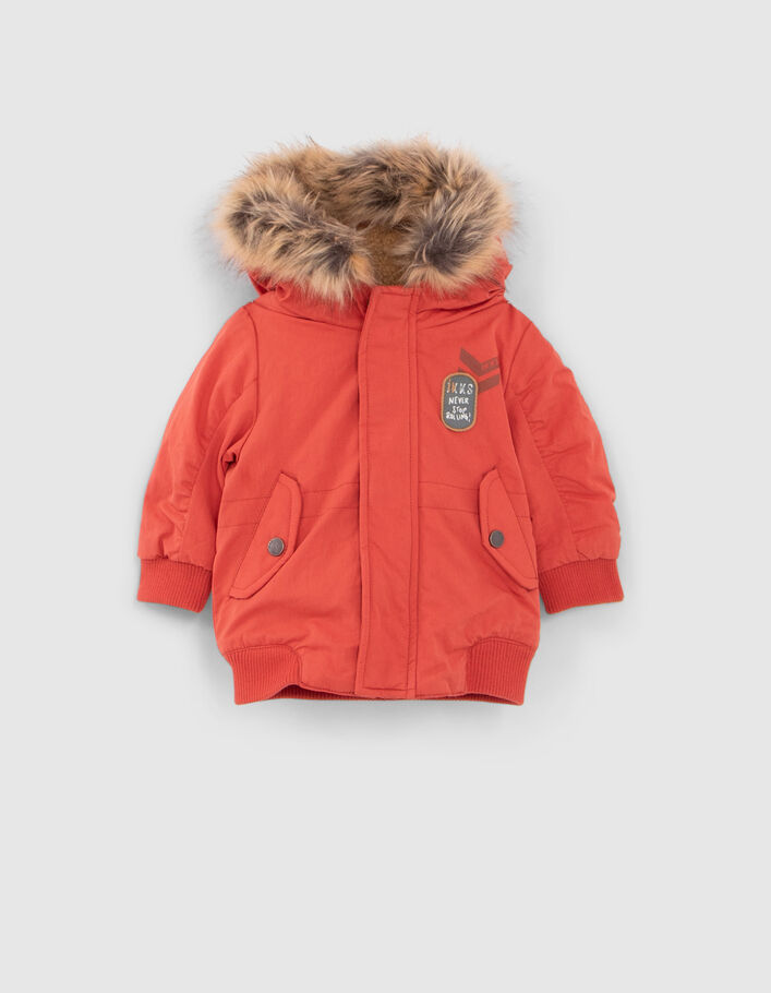 Parka orange fourrée print dos bébé garçon-1