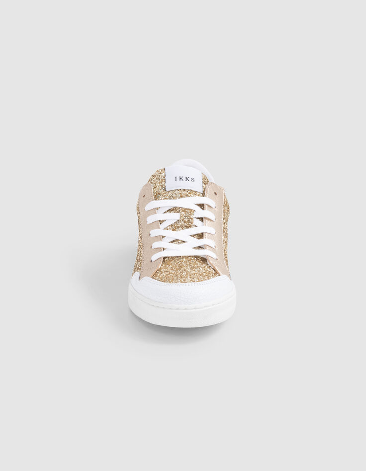 Baskets blanches cuir et paillettes dorées Femme-2