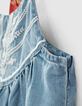 Girls’ light blue Tencel® embroidered dress+printed straps-5
