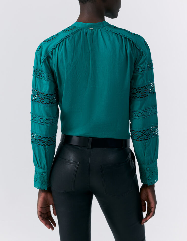 Blouse verte coton bio dentelle aux manches Femme-2