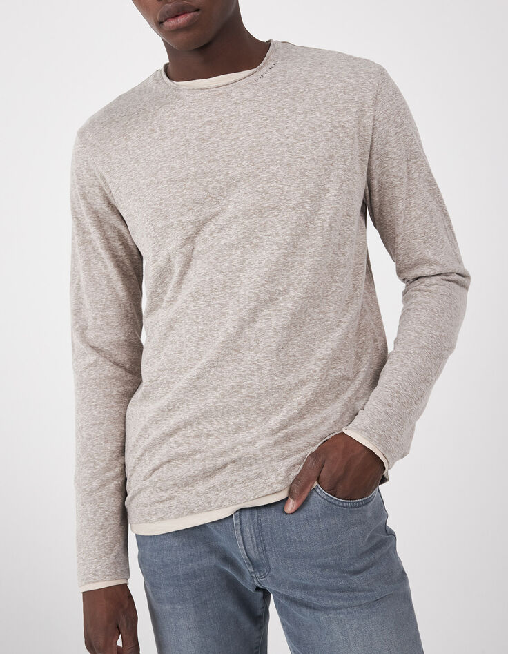 2-in-1 T-shirt gemengd bruinbeige Heren-1