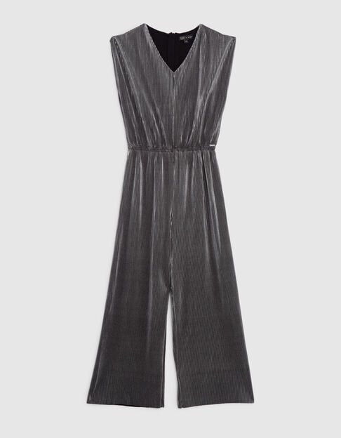 Girls’ grey silver pleated knit jumpsuit