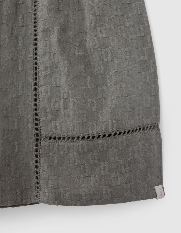 Kaki short jacquardstof en ladderajour meisjes-4
