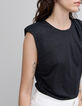 T-shirt noir sans manche à voile col rond Femme-4