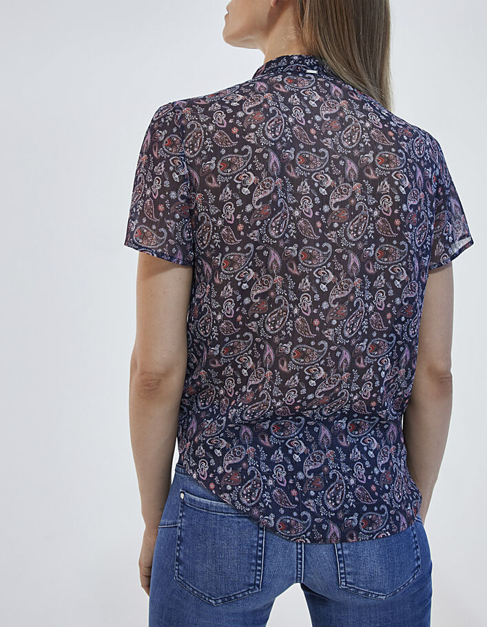 Kurzärmeliges Damenvoiletop mit Metallic-Paisley-Print-3