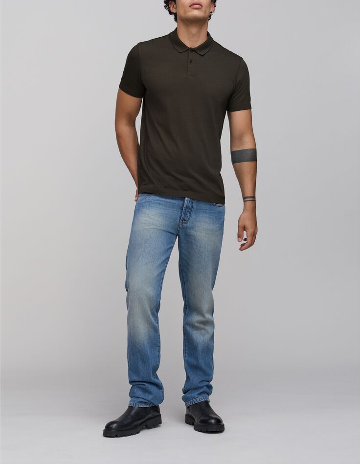 Polo dark kaki coton modal Homme-1