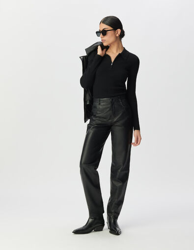 Pantalon en cuir noir coupe jean Femme - IKKS