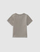 T-shirt kaki coton bio toucan-fleurs fille-3