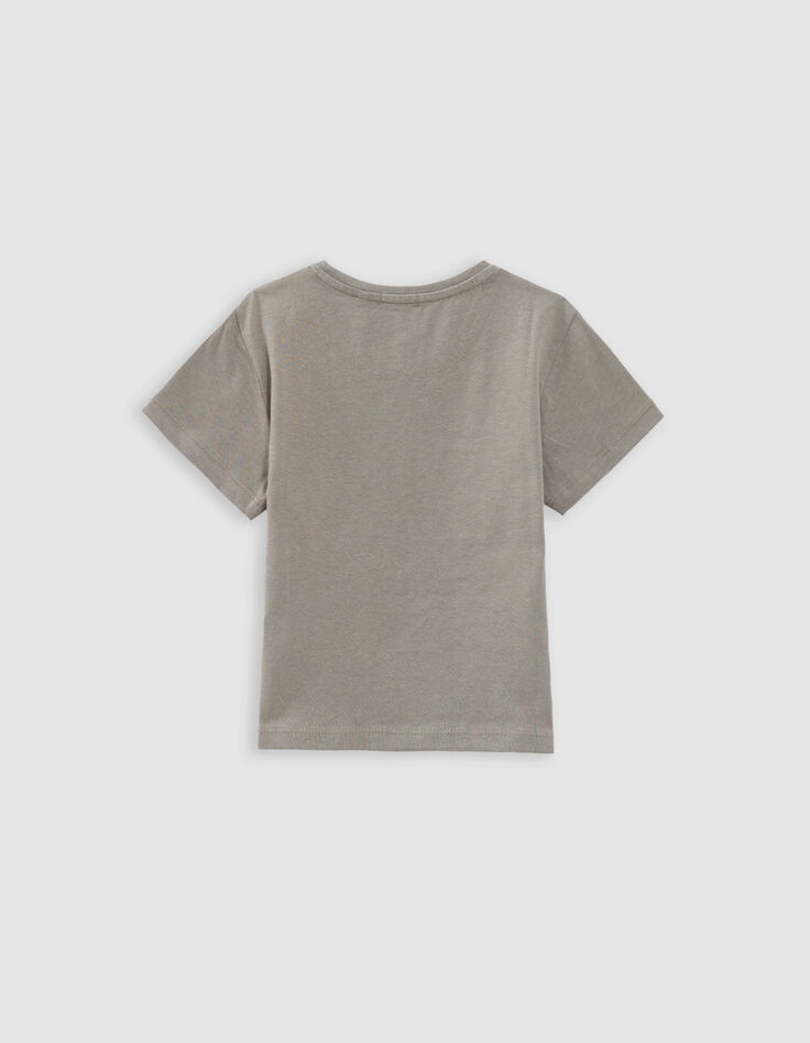 T-shirt kaki coton bio toucan-fleurs fille-3