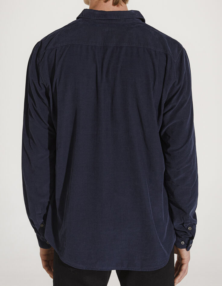 Marineblaues REGULAR-Herrenhemd aus gestreiftem Velours-3