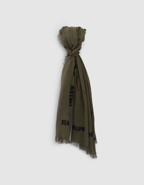 Women’s khaki slogan and star jacquard scarf
