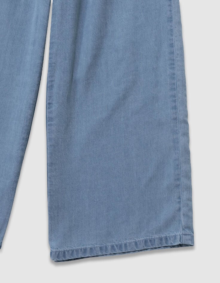 Blue maxi flowing jeans with embroidery on girls' sides-4