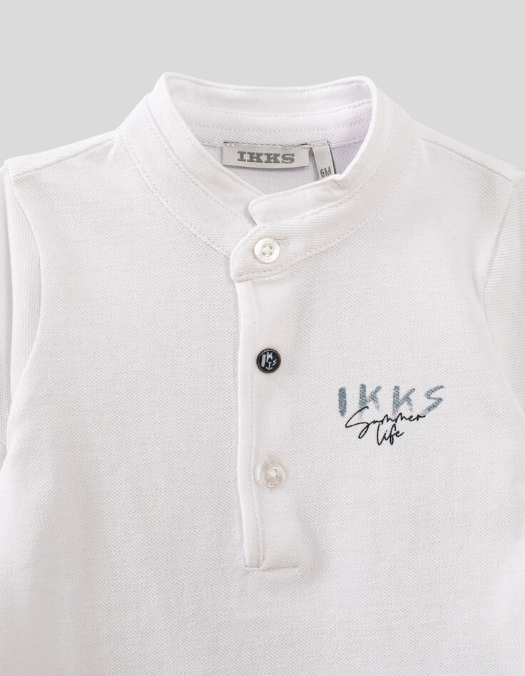 Polo blanco con cuello camisa rayas algodón bio bebé niño -2