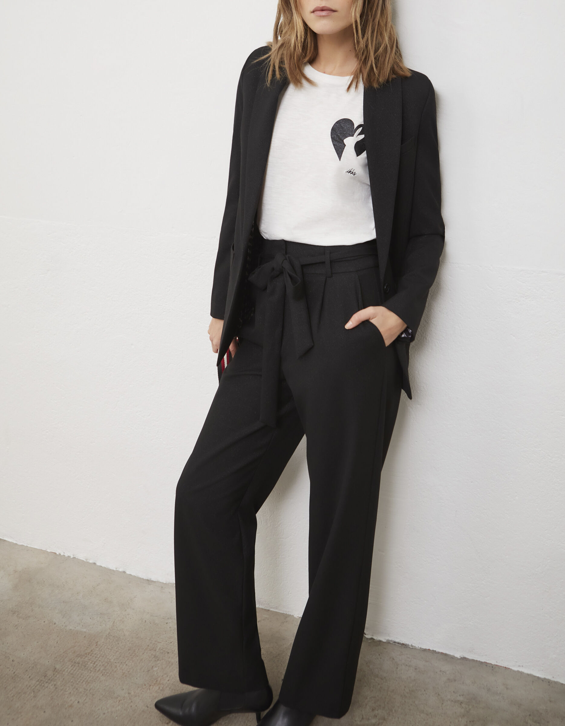 Pantalon noir coupe large et ceinture amovible tissu m tallis femme
