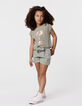 Khaki Mädchen-T-Shirt, Biobaumwolle, Palmen-Tiger, kupfer-1