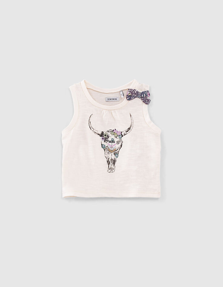 Camiseta tirantes ecológica crudo calavera bebé niña-1