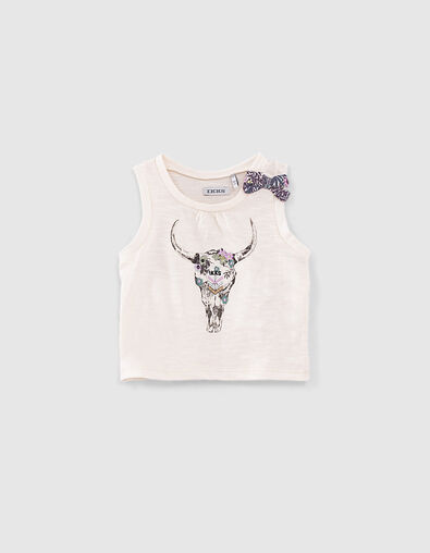 Baby girls’ ecru organic vest top with embroidered skull - IKKS