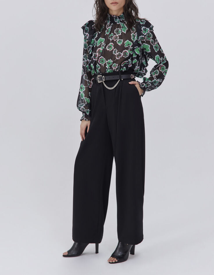 Zwarte blouse maxi bloemenprint volants Dames-5