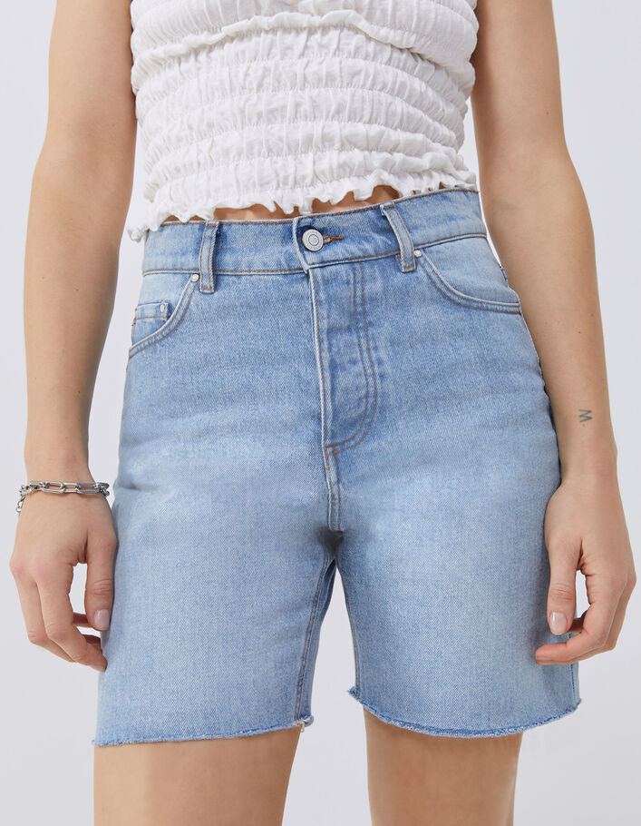 Jeansblauwe short met hoge taille en ruwe boorden Dames - IKKS