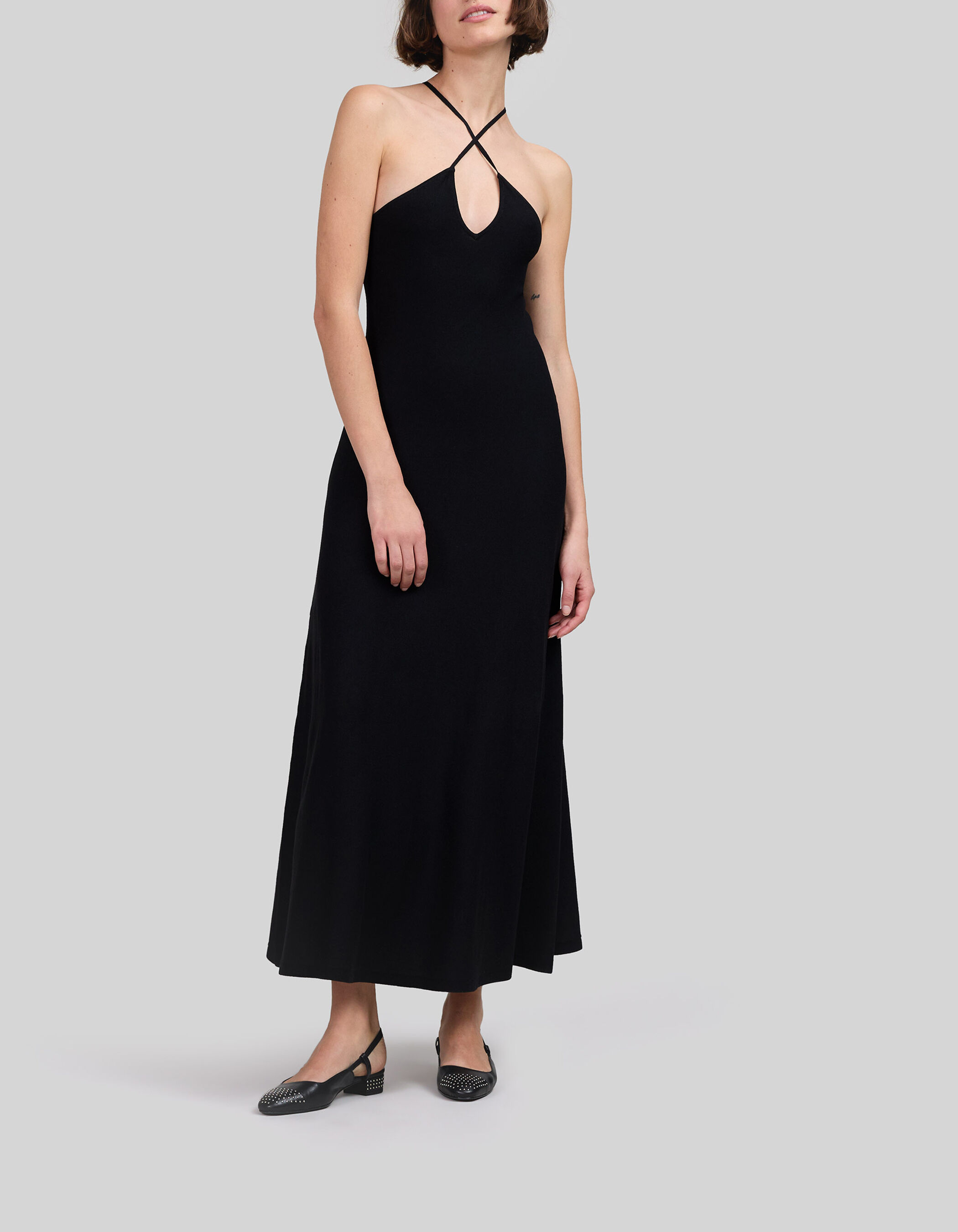 Robe longue noire a lacet en maille Femme IKKS