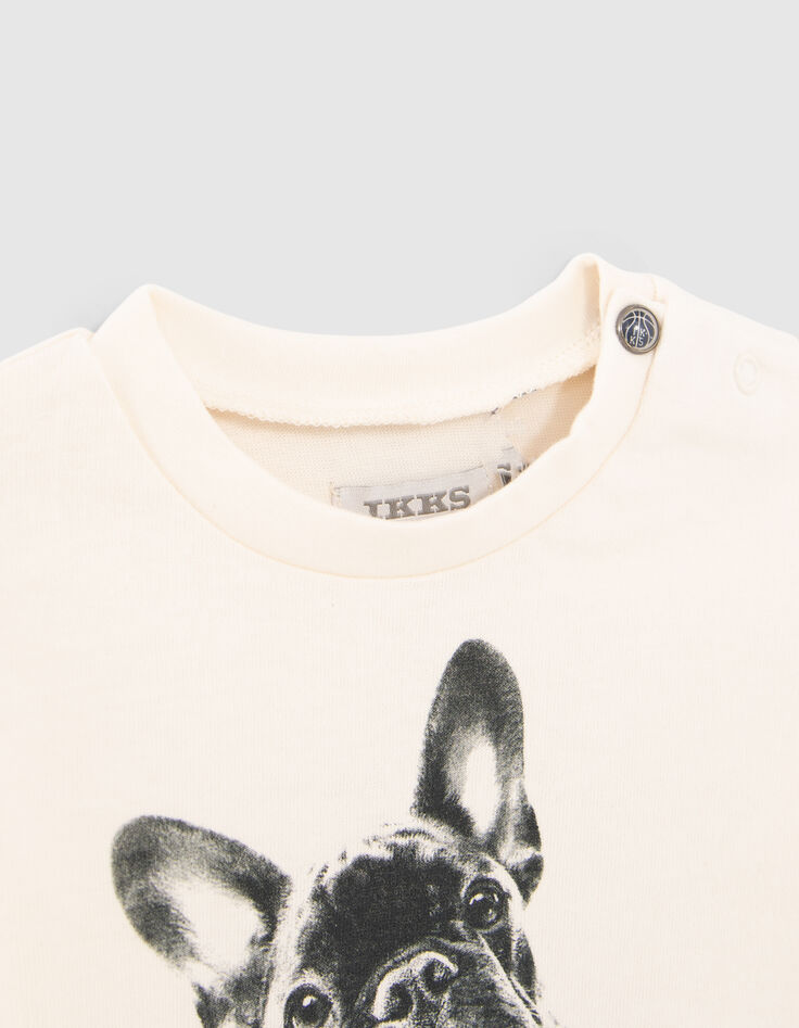 T-shirt écru coton bio visuel chien bébé garçon-2