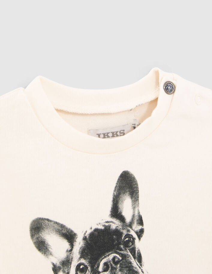 Ecru T-shirt biokatoen opdruk hond babyjongens - IKKS