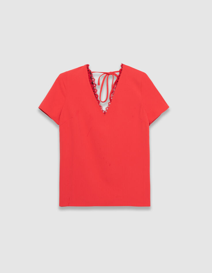 Top corail col V et détail dentelle-1