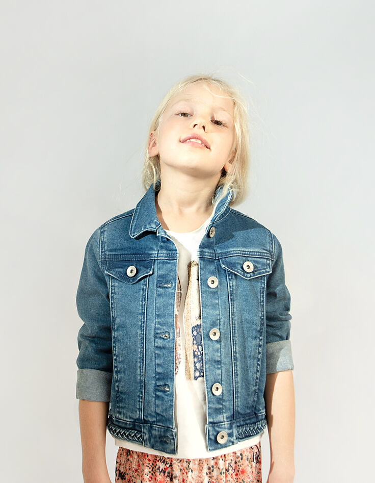 Veste en jean bio stone blue brodée dos fille -2