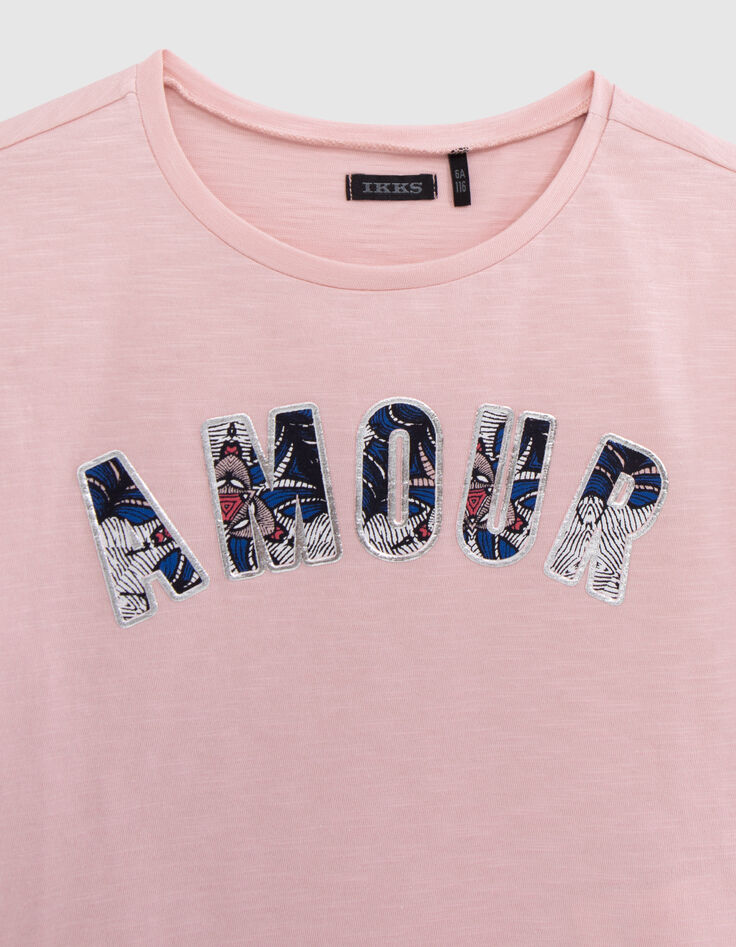 Camiseta rosa algodón orgánico mensaje goma wax niña-2