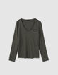 Tee-shirt kaki pailleté broderie chevrons Femme-6