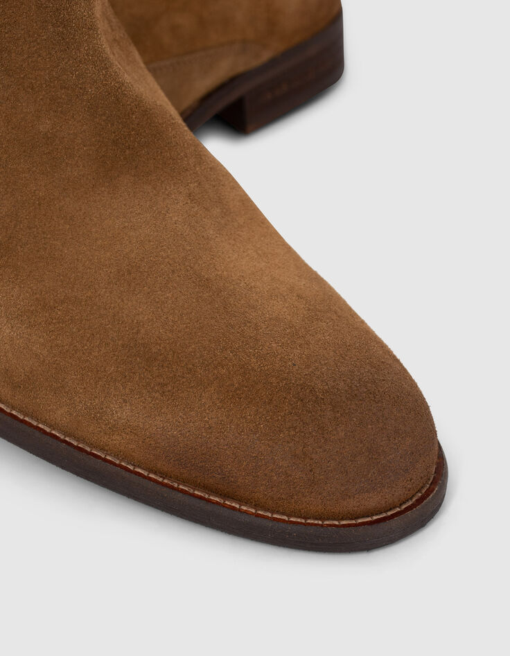Boots marron en cuir velours zippées Homme-4