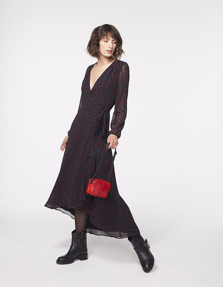 Robe longue asymétrique en voile imprimé micro éclairs-5