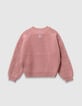 Girls’ pink knit sweater with jacquard sleeves-5 Girls’ pink knit sweater with jacquard sleeves-5