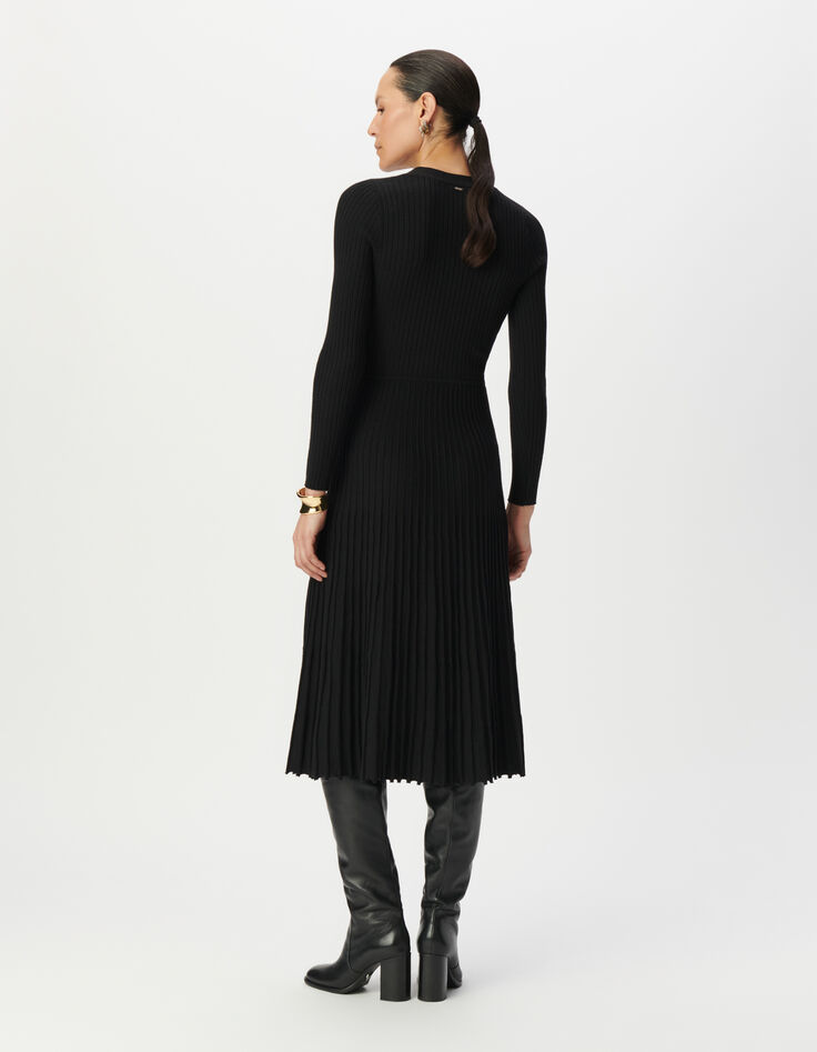 Robe longue noire tricot effet plissé Femme-2