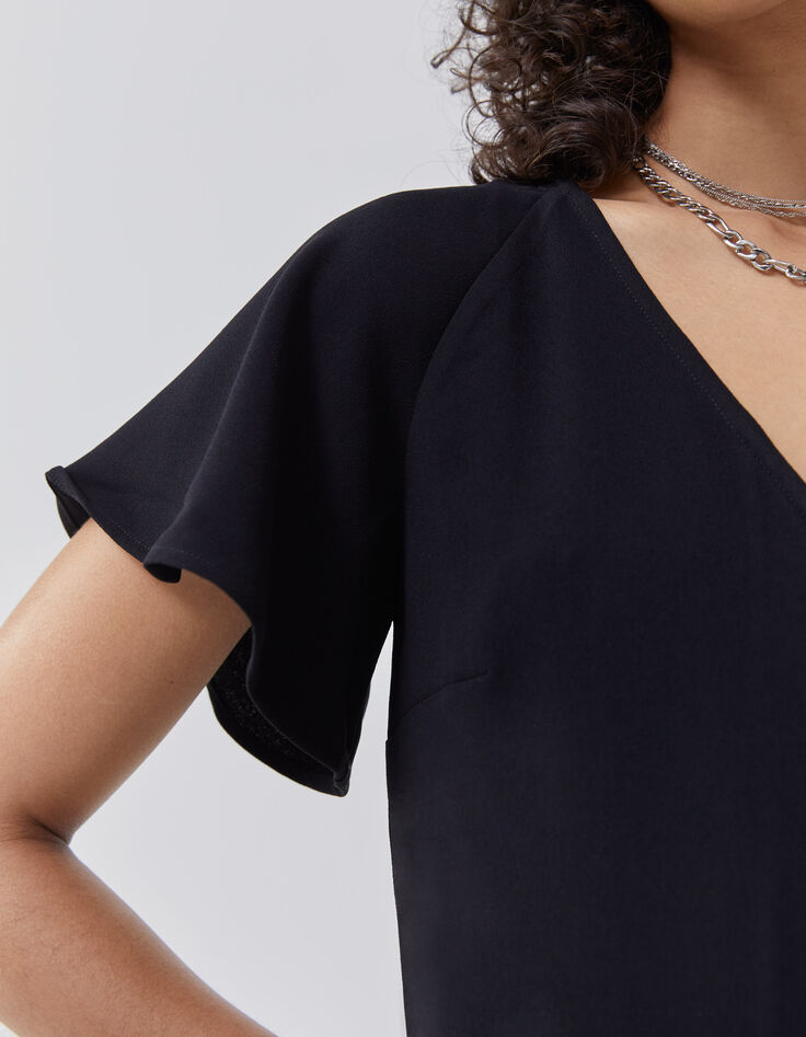 Women’s black V-neck dress buttoned down front-3