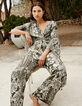 Women’s khaki kimono shirt with scarf print-6