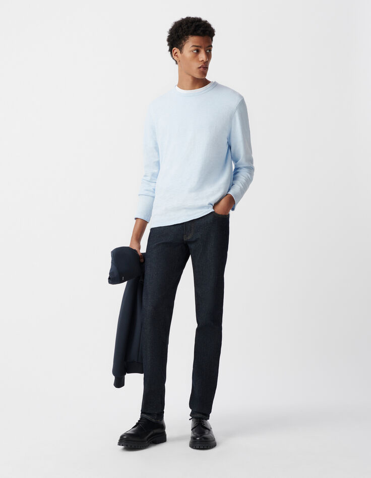 Men's sky slub knit sweater with rolled edges-1