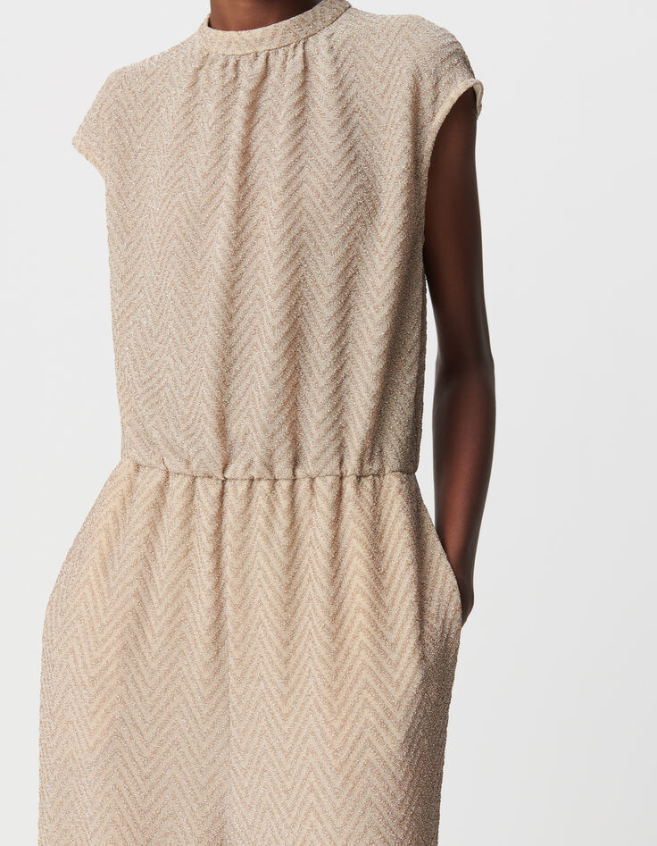 Dames jumpsuit met visgraatmotief in goud-3