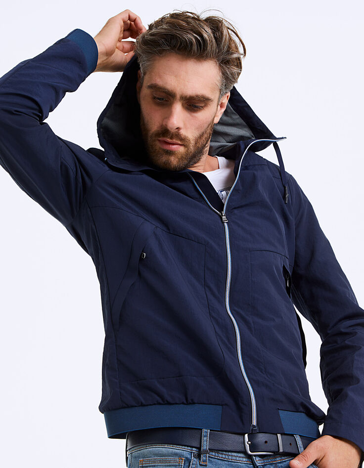 Men’s navy nylon sports jacket with red cords-1