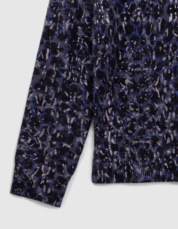 Marineblaues Damenstrickpullover mit Fleckenprint-4