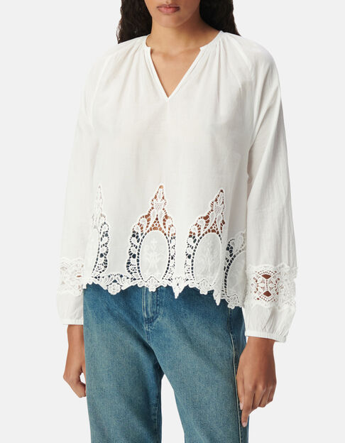 Loose-fitting white blouse with lace embroidery Women - IKKS