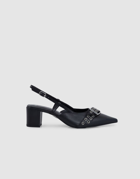 Women's black leather eyelet slingback pumps - IKKS